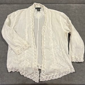 Banana Republic White Cardigan with Crochet Trim Large